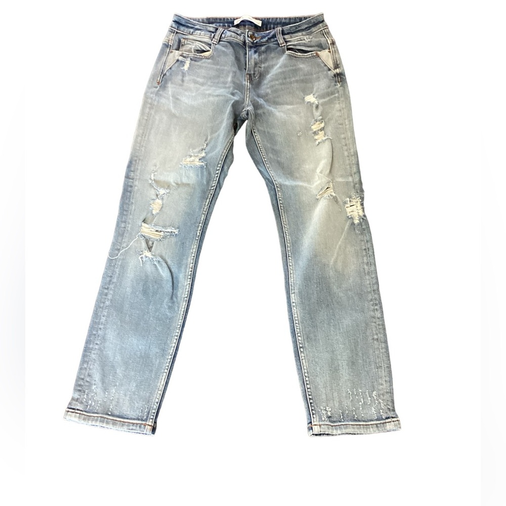 ZARA Womens Light Wash Straight Leg Distressed Jeans Blue Size 02